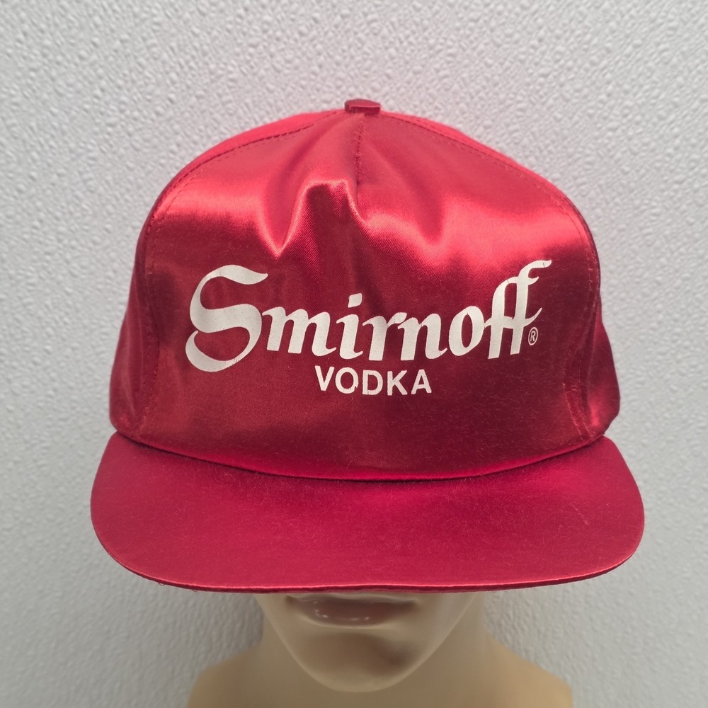 Vintage Smirnoff Vodka Red Satin Snapback Cap Hat Made In USA
